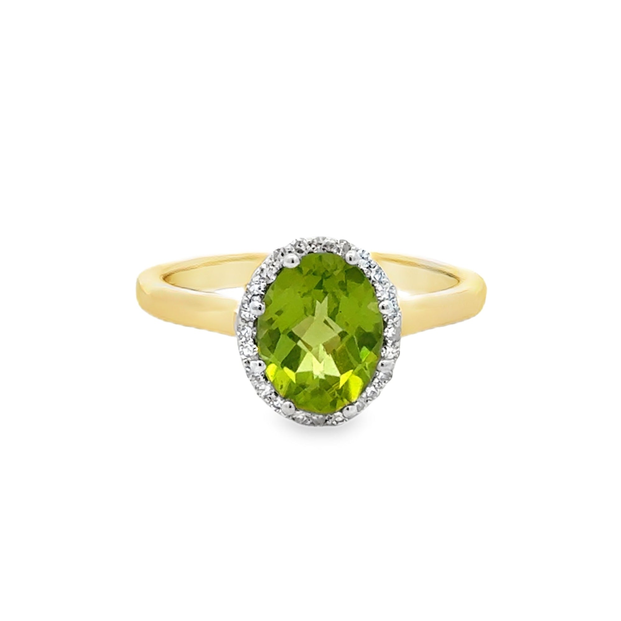 Peridot & Diamond Oval Halo Ring 9ct Gold