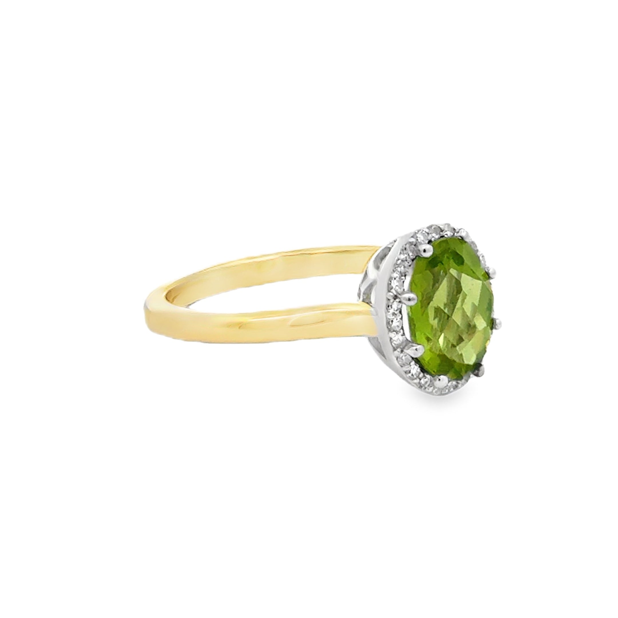 Peridot & Diamond Oval Halo Ring 9ct Gold side