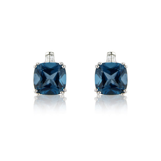 London Blue Topaz & Diamond Earrings 9ct White Gold