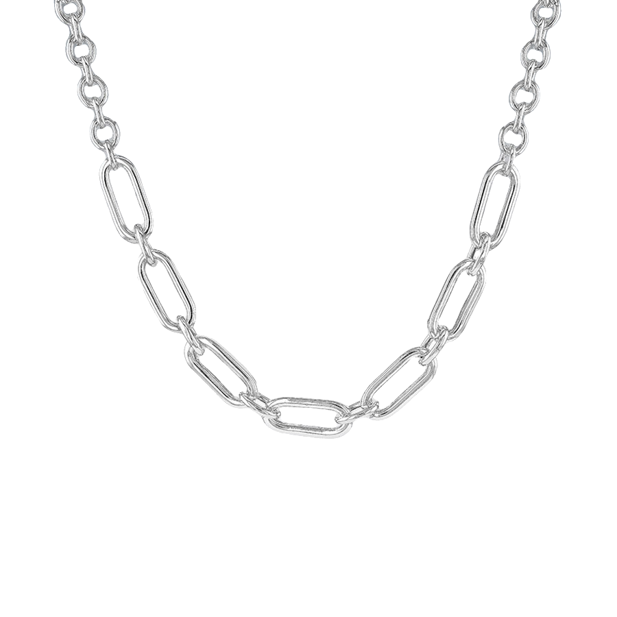 Silver Round and Paper Chain Link Necklace 18 Inch
