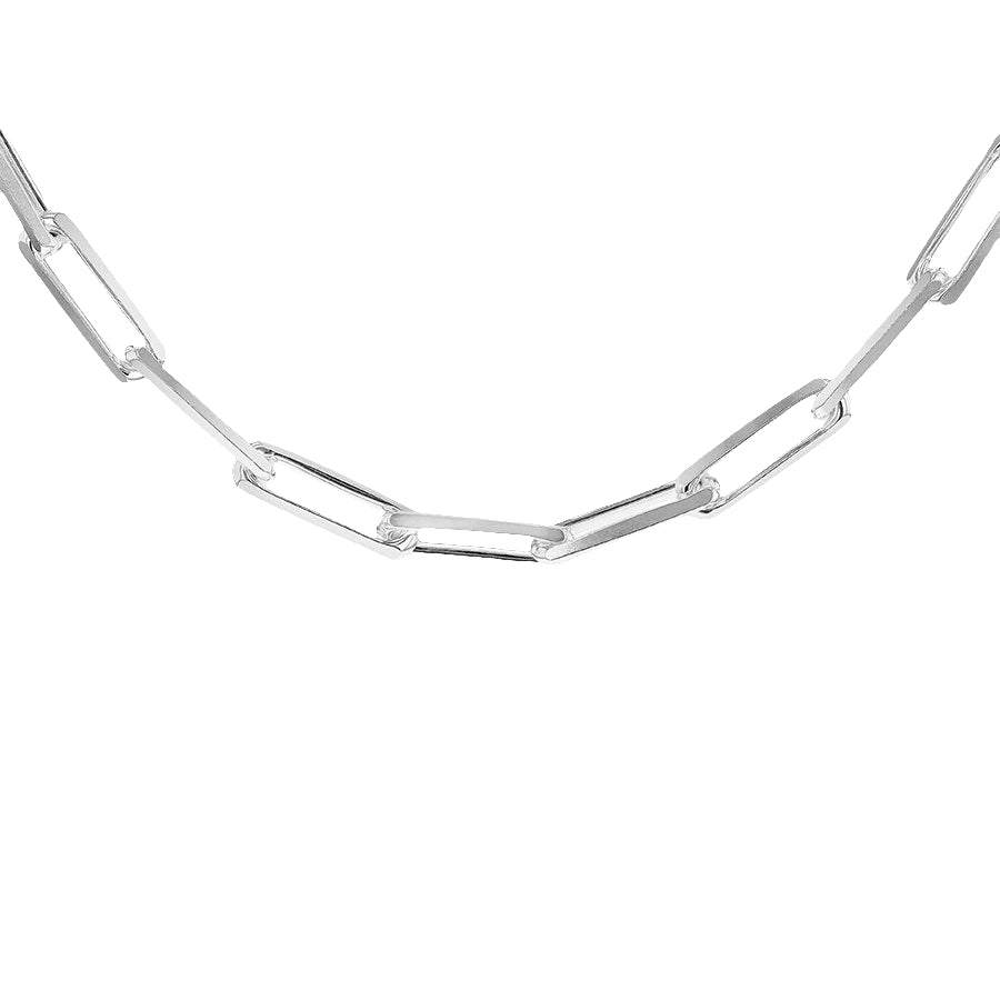 Silver Faceted Paper Chain Link Necklace 20 Inch close