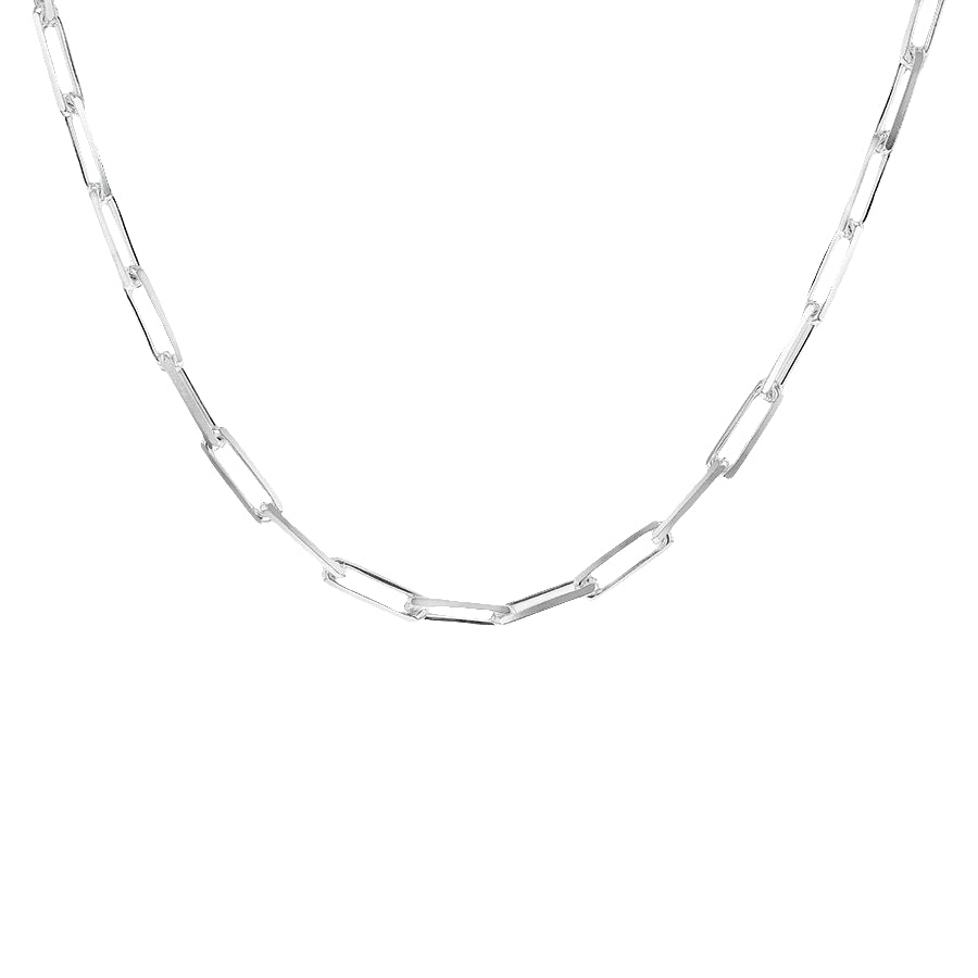 Silver Faceted Paper Chain Link Necklace 20 Inch