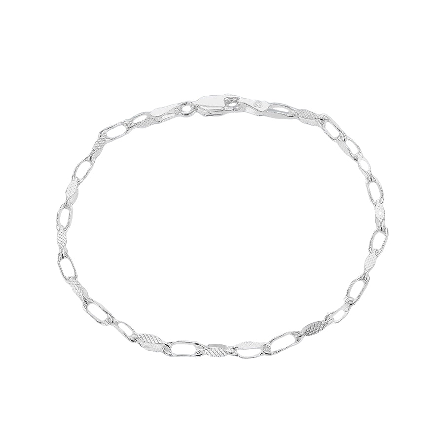 Sterling Silver Textured Oval Link Paper Chain Bracelet 19cm/7.5"