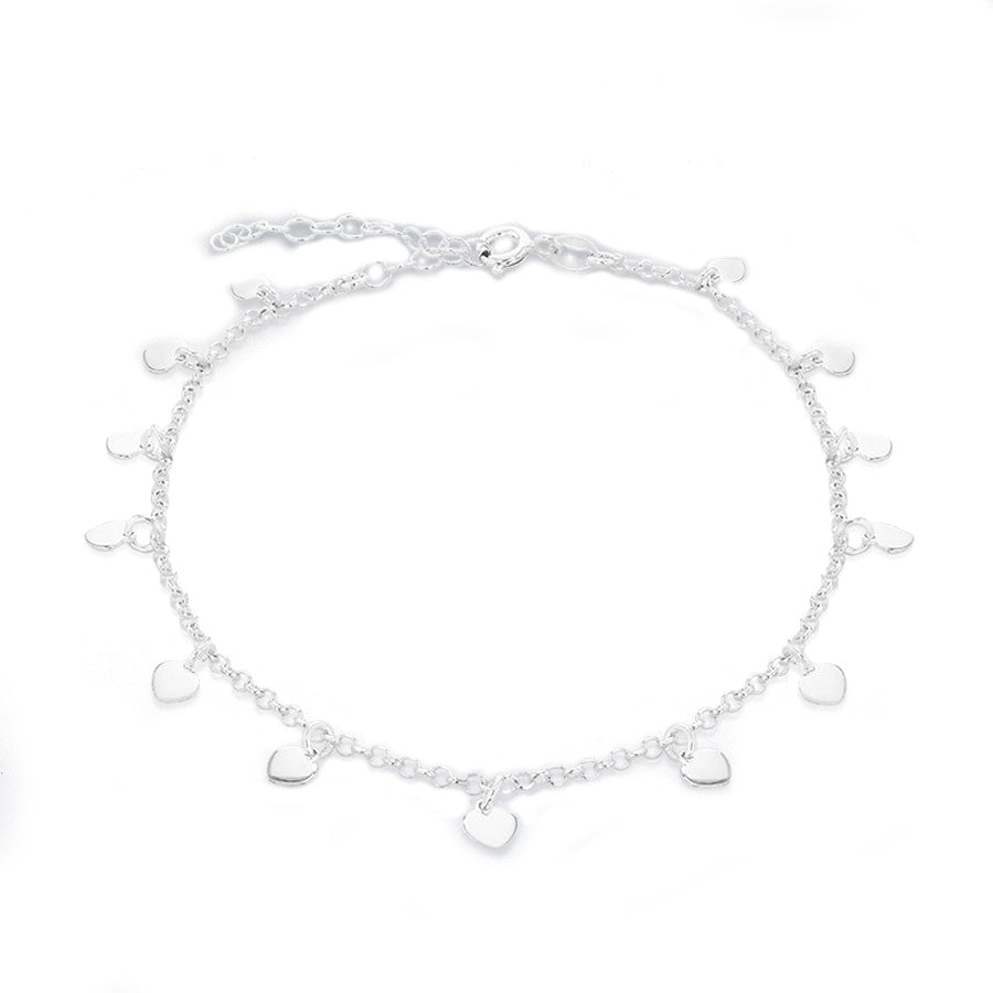 Sterling Silver Heart Droplet Anklet