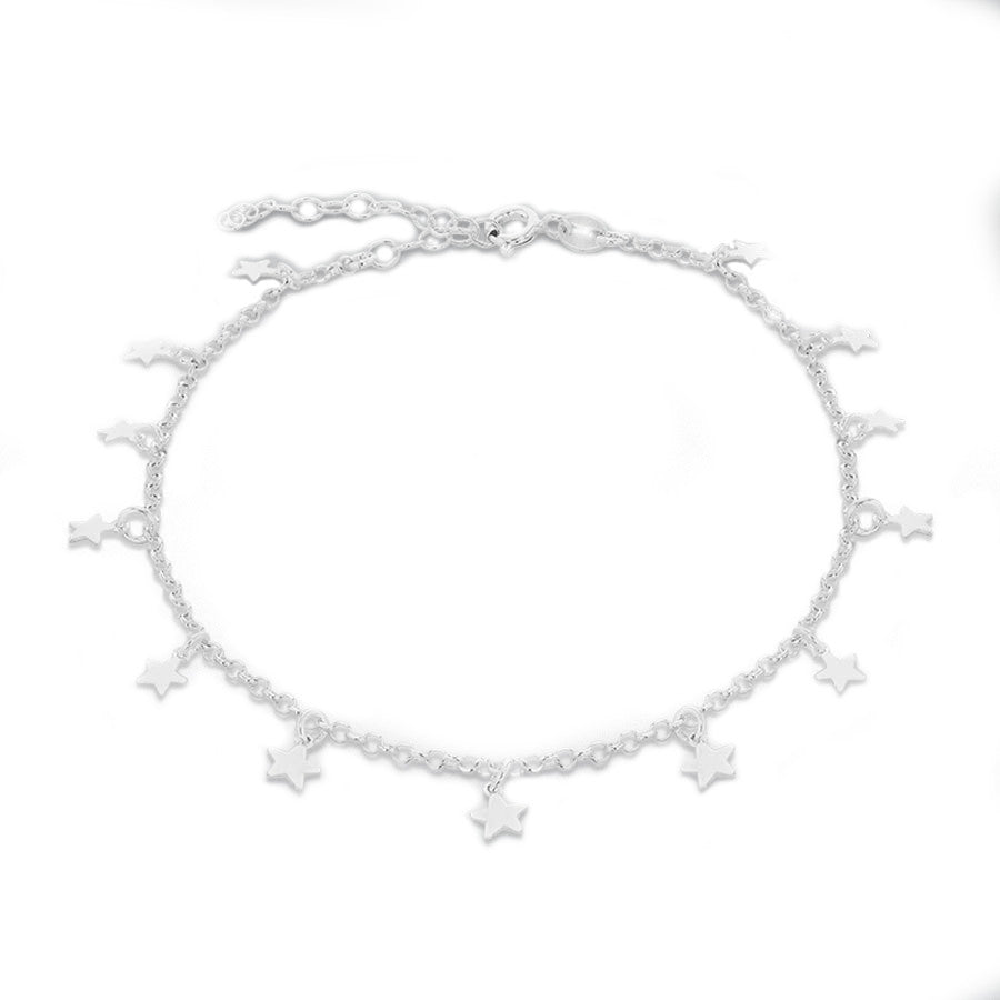 Sterling Silver Star Droplet Anklet