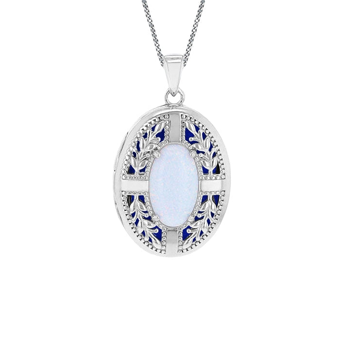 Sterling Silver Oval Synthetic Opal Locket