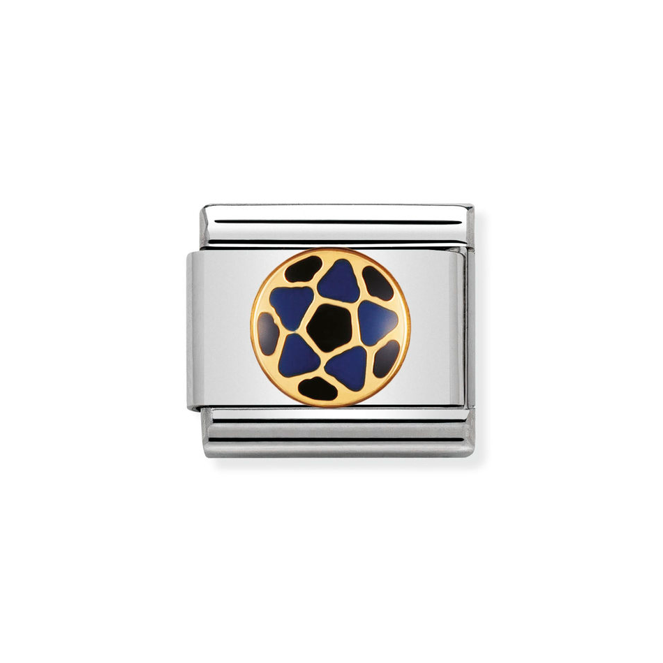 Nomination Classic Link Black & Light Blue Football Charm in Gold
