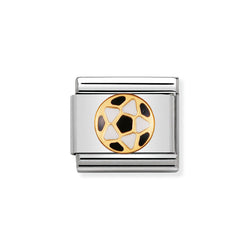 Nomination Classic Link White & Black Football Charm in Gold