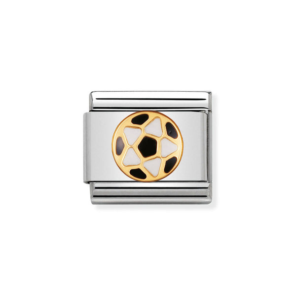 Nomination Classic Link White & Black Football Charm in Gold
