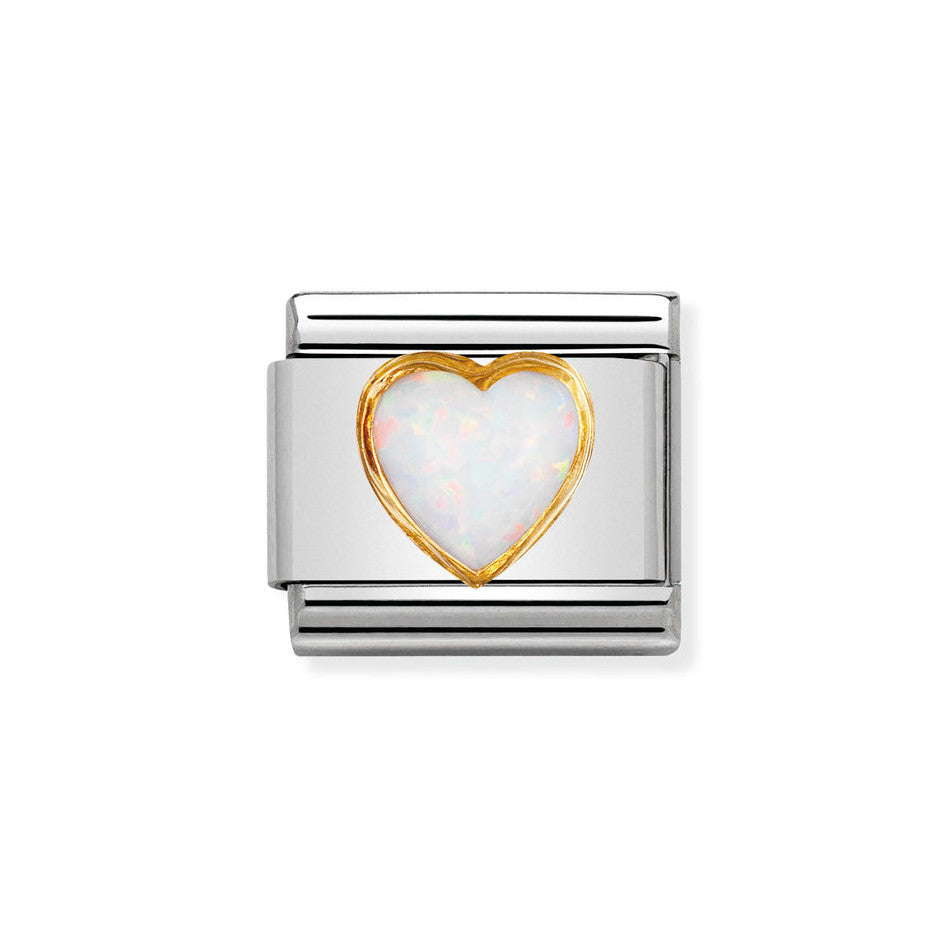 Nomination Classic Link White Opal Stone Heart Charm in Gold