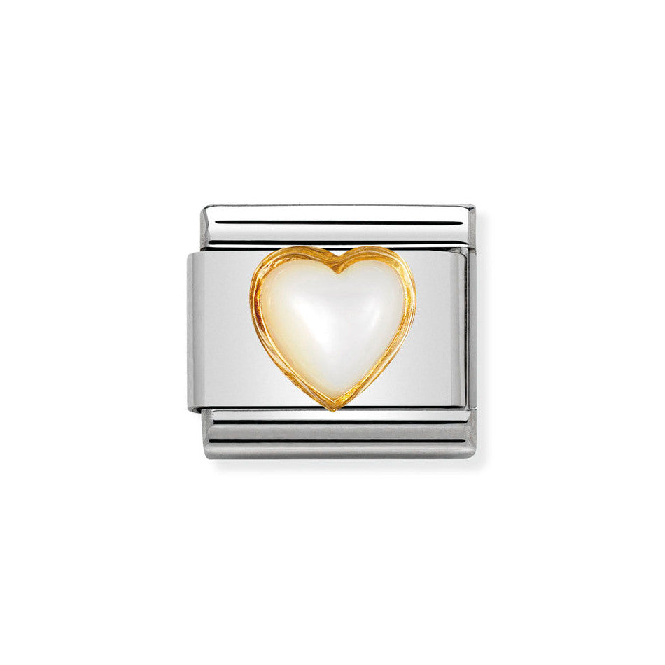 Nomination Classic Link Mother of Pearl Heart Charm in Gold