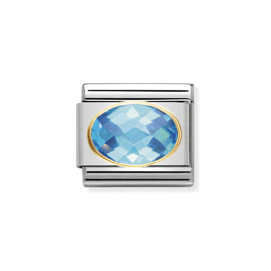 Nomination Classic Link Light Blue Faceted Cubic Zirconia Charm in Gold