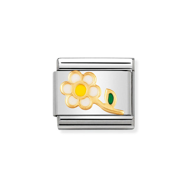 Nomination Classic Link White Flower Charm in Gold