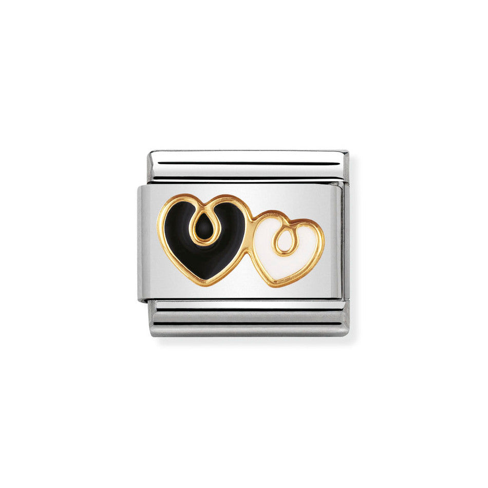 Nomination Classic Link Black & White Heart Charm in Gold