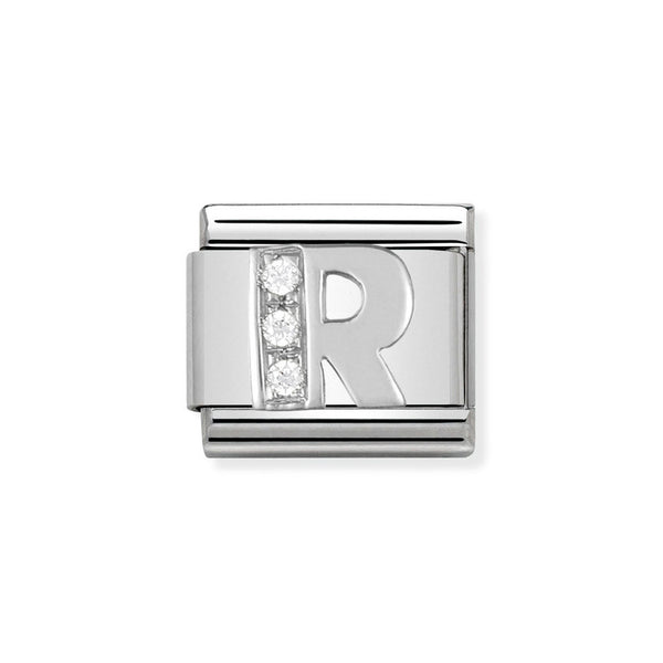 Nomination Classic Link Letter R Charm in Silver with Cubic Zirconia