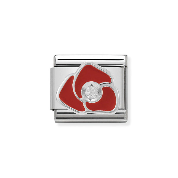 Nomination Classic Link Red CZ Rose Charm in Silver