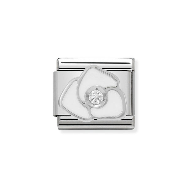 Nomination Classic Link CZ White Rose Charm in Silver