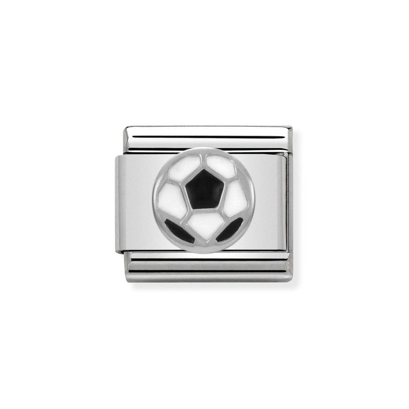 Nomination Classic Link Black & White Football Charm in Silver