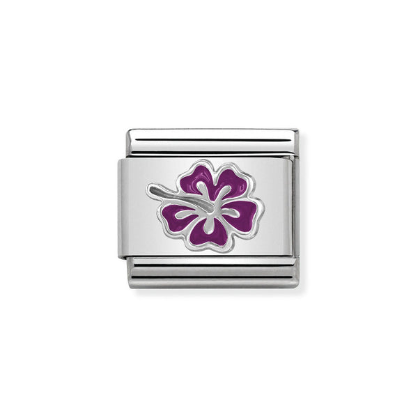Nomination Classic Link Hibiscus Fuchsia Charm in Silver