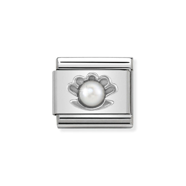Nomination Classic Link Shell with White Pearl Charm in Silver