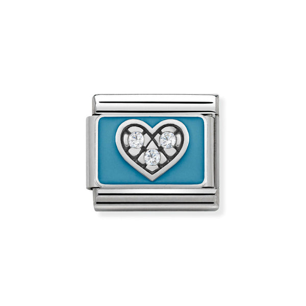 Nomination Classic Link Blue Heart Charm in Silver with Cubic Zirconia