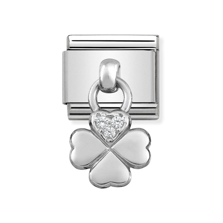 Nomination Classic Link Pendant CZ Four Leaf Clover Charm in Silver