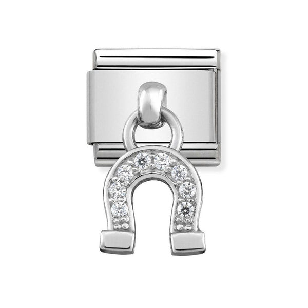 Nomination Classic Link Pendant CZ Horseshoe Charm in Silver
