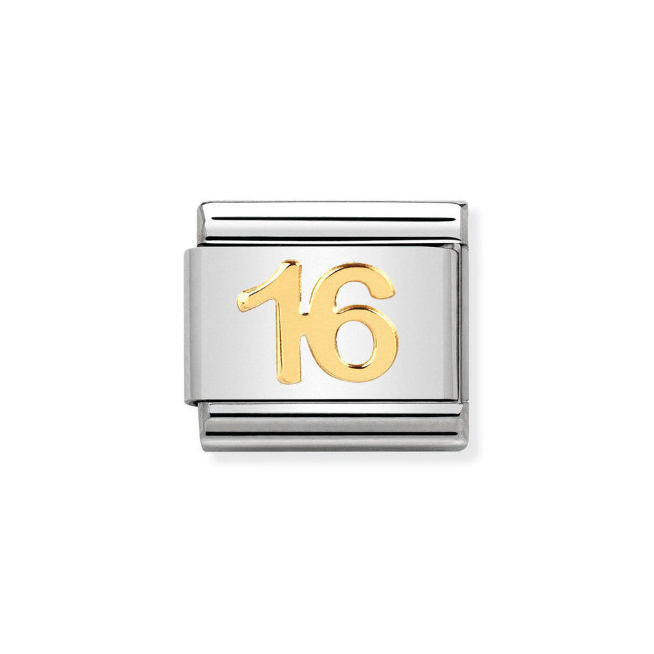 Nomination Classic Link Number 16 Charm in Bonded Yellow Gold