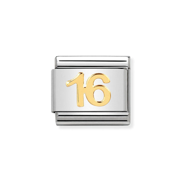 Nomination Classic Link Number 16 Charm in Bonded Yellow Gold