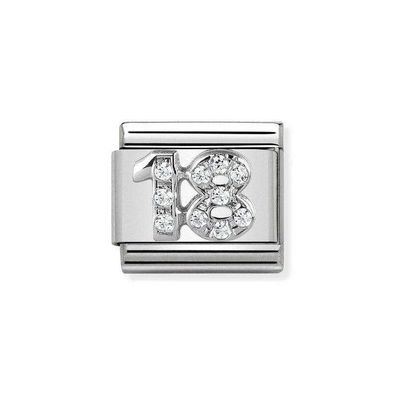 Nomination Classic Link Number 18 Charm in Silver with Cubic Zirconia