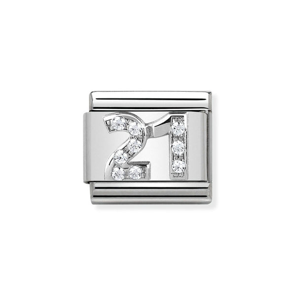 Nomination Classic Link Number 21 Charm in Silver with Cubic Zirconia