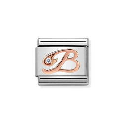 Nomination Classic Link Letter B Charm in Rose Gold with Cubic Zirconia