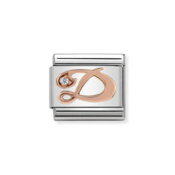 Nomination Classic Link Letter D Charm in Rose Gold with Cubic Zirconia