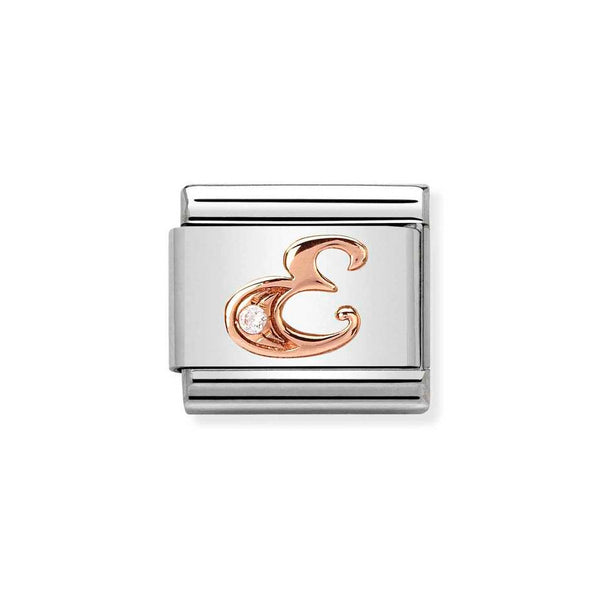 Nomination Classic Link Letter E Charm in Rose Gold with Cubic Zirconia