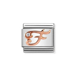 Nomination Classic Link Letter F Charm in Rose Gold with Cubic Zirconia