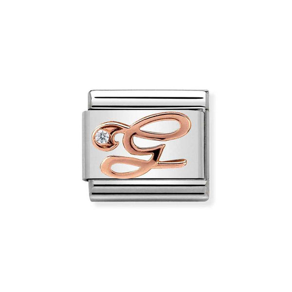 Nomination Classic Link Letter G Charm in Rose Gold with Cubic Zirconia