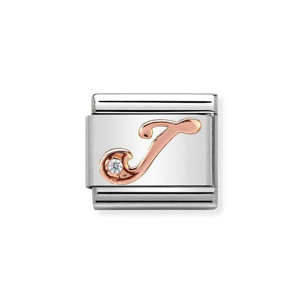 Nomination Classic Link Letter J Charm in Rose Gold with Cubic Zirconia