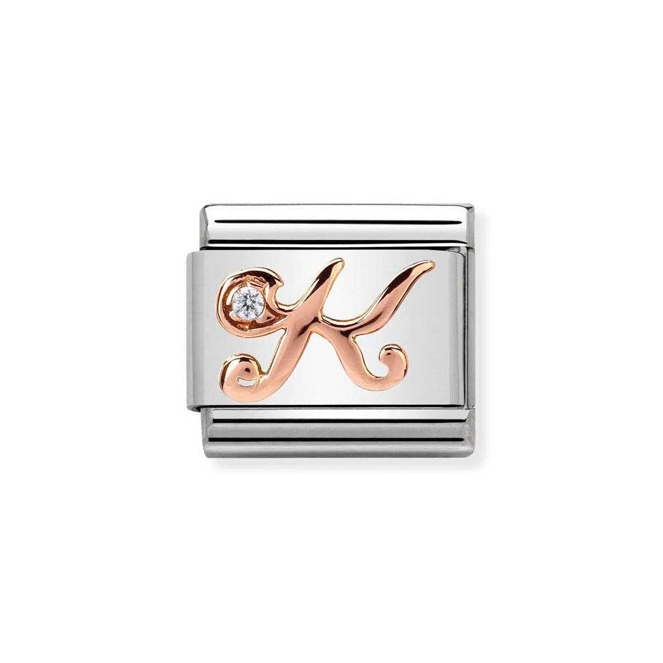 Nomination Classic Link Letter K Charm in Rose Gold with Cubic Zirconia