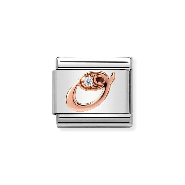 Nomination Classic Link Letter O Charm in Rose Gold with Cubic Zirconia