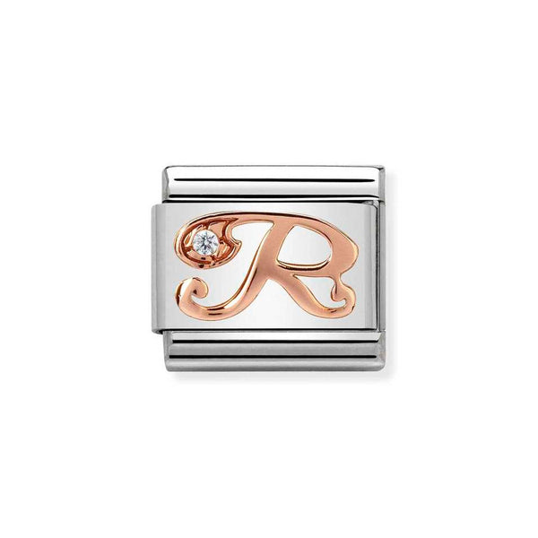 Nomination Classic Link Letter R Charm in Rose Gold with Cubic Zirconia