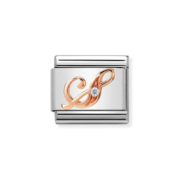 Nomination Classic Link Letter S Charm in Rose Gold with Cubic Zirconia