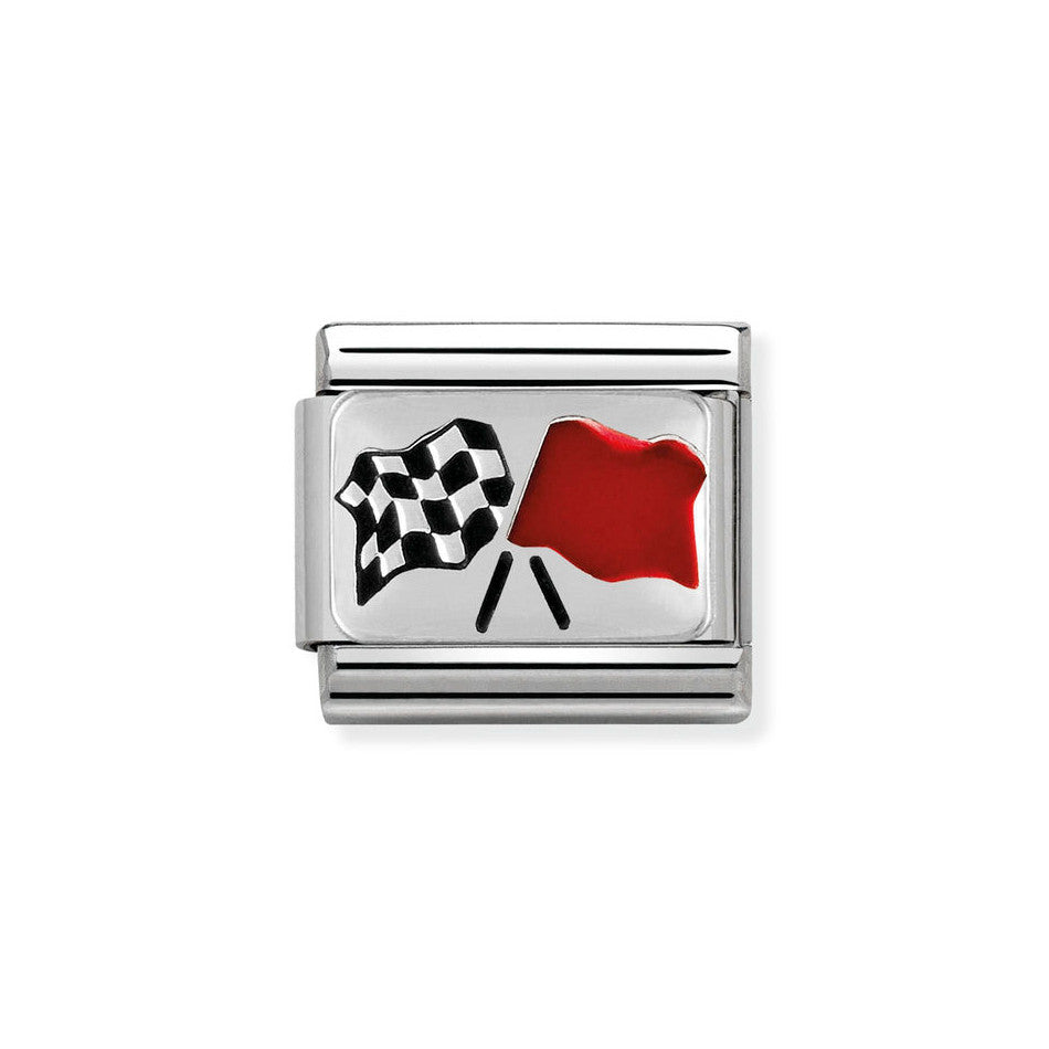 Nomination Classic Link Chequered Flag Charm in Silver