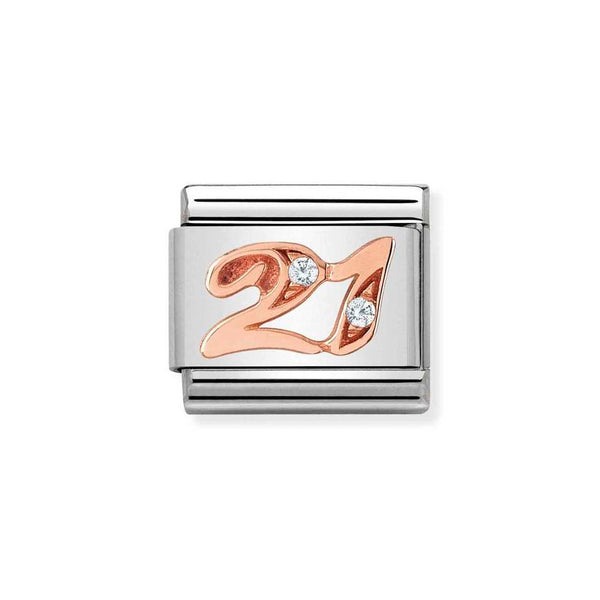 Nomination Classic Link Number 21 Charm in Rose Gold with Cubic Zirconia