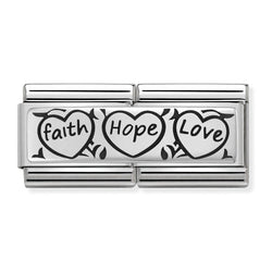 Nomination Double Link Faith Hope Love Charm in Silver