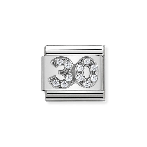 Nomination Classic Link Number 30 Charm in Silver with Cubic Zirconia