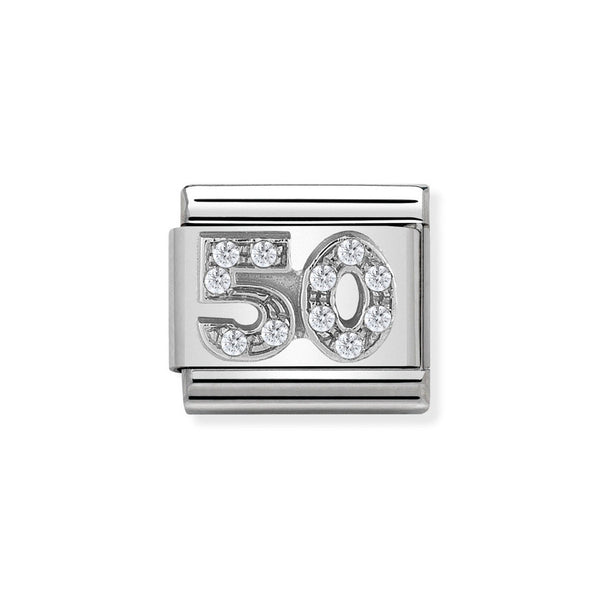 Nomination Classic Link Number 50 Charm in Silver with Cubic Zirconia