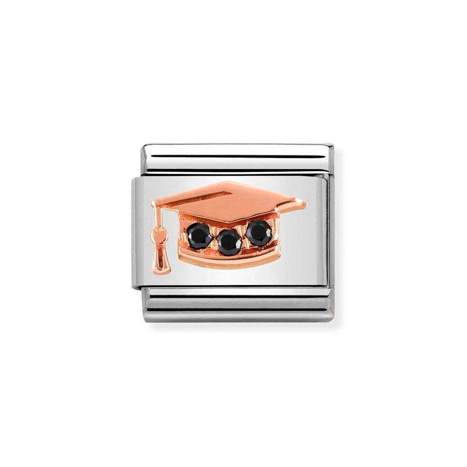 Nomination Classic Link Graduation Hat Charm in Rose Gold with Cubic Zirconia