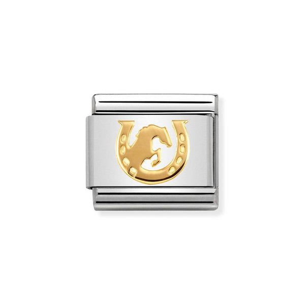 Nomination Classic Link Horse Jumping Horseshoe Charm in Gold