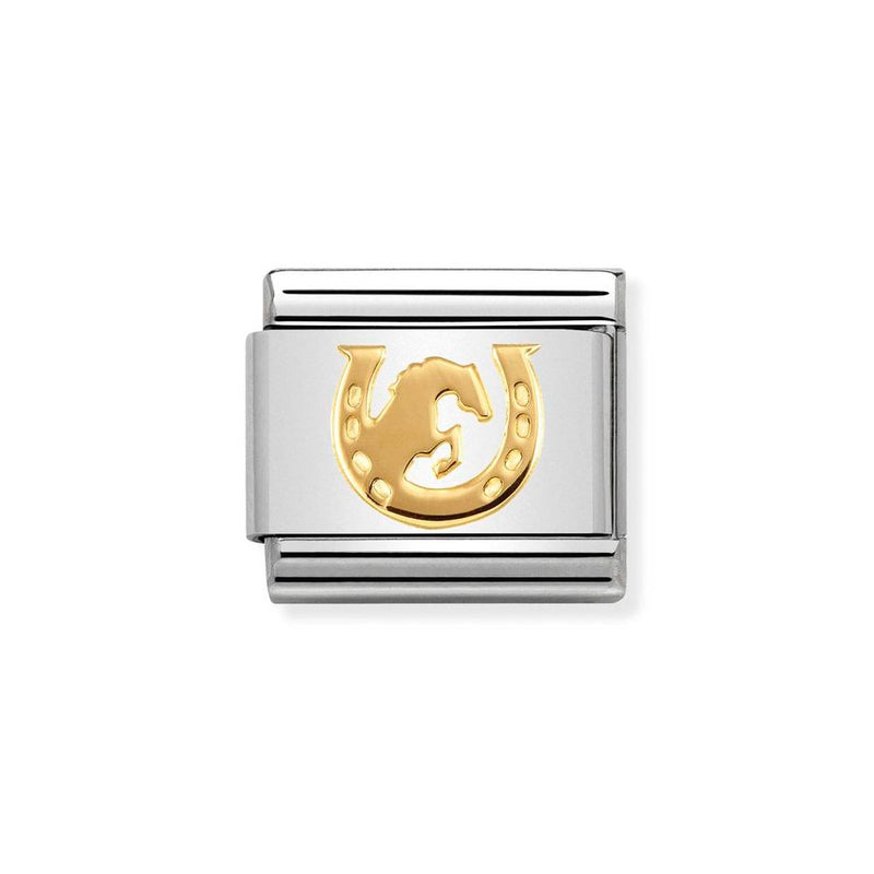 Nomination Classic Link Horse Jumping Horseshoe Charm in Gold