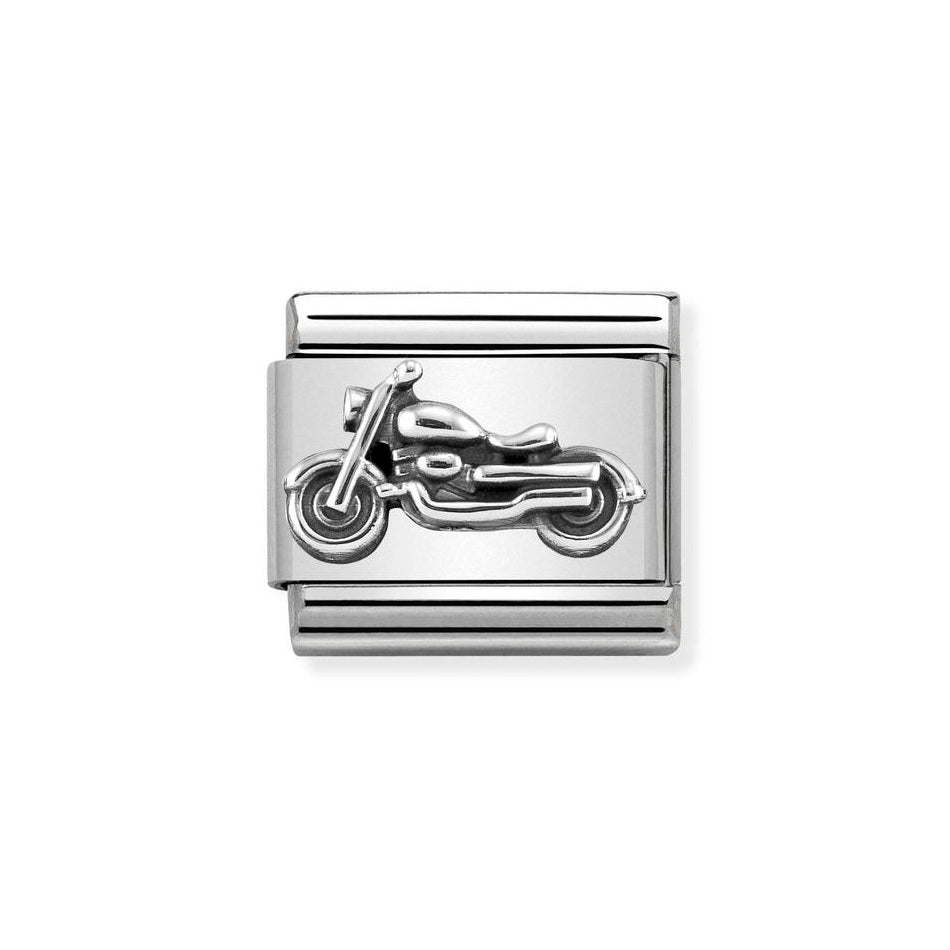 Classic Link Vintage Motorbike Charm in Silver